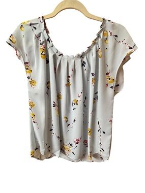 Lauren Conrad XL Floral Blouse | Light Blue Boho Top | Flowy Feminine Spring